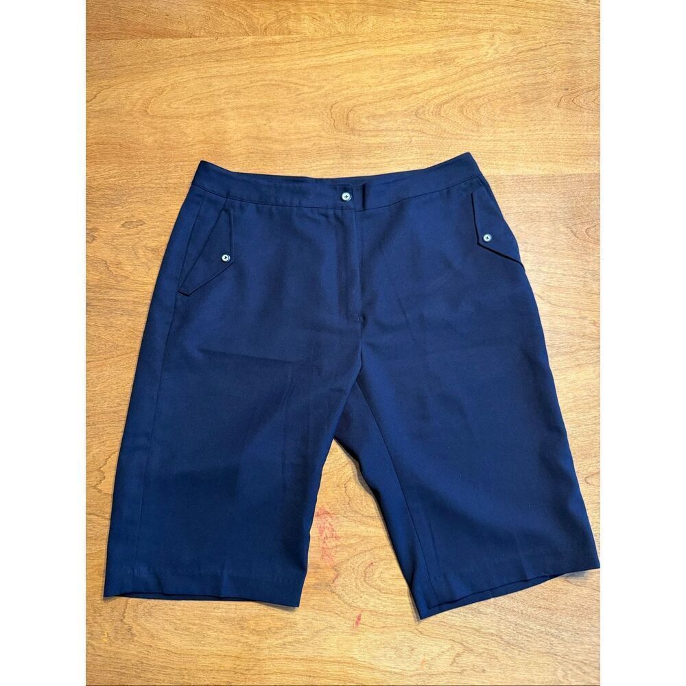 EP Pro Women's High Rise Flat Front Casual Golf Bermuda Shorts Dark Navy Size 12